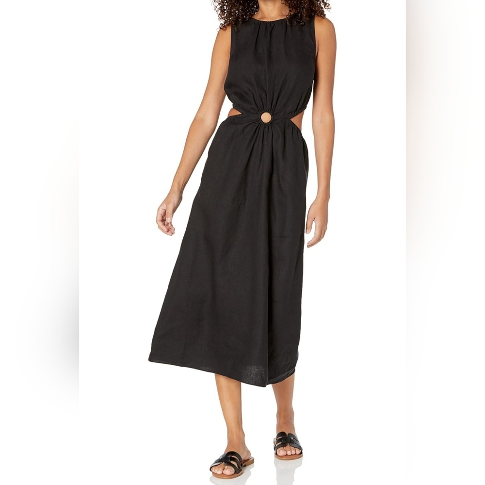 NWT Black Cutout Linen Midi Dress